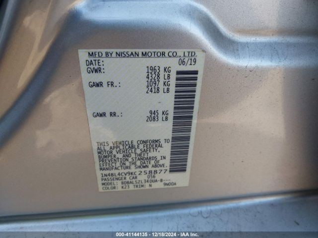 1N4BL4CV9KC258877 Nissan Altima 2.5 Sr