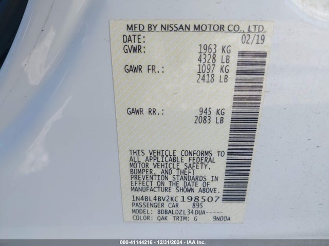Nissan Altima 2.5 S 2019 1N4BL4BV2KC198507 Image 9