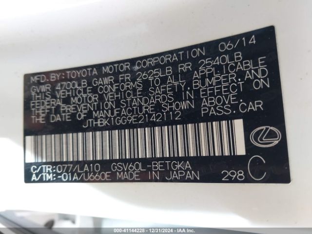 JTHBK1GG9E2142112 Lexus ES 350