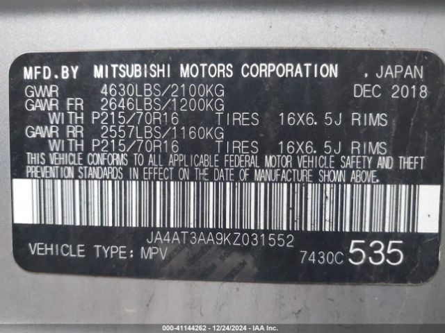 JA4AT3AA9KZ031552 Mitsubishi Eclipse Cross Es