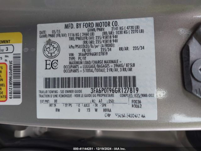3FA6P0T96GR127819 Ford FUSION SE