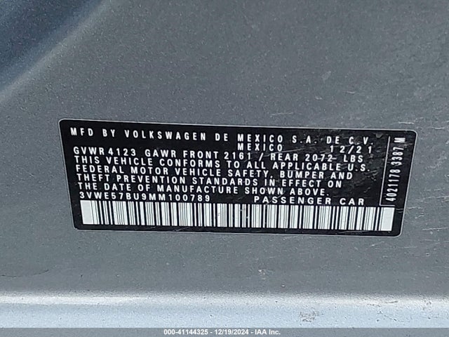 3VWE57BU9MM100789 Volkswagen Jetta 1.4t Sel