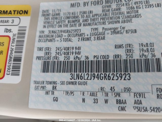3LN6L2J94GR625923 Lincoln MKZ