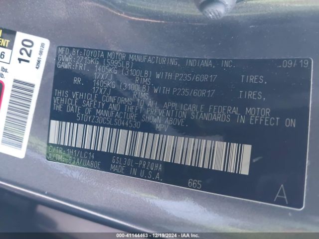 5TDYZ3DC5LS044530 Toyota SIENNA XLE