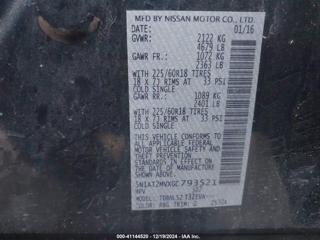 5N1AT2MVXGC793521 Nissan Rogue Sl