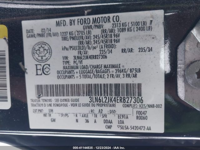 3LN6L2JK4ER827306 Lincoln MKZ
