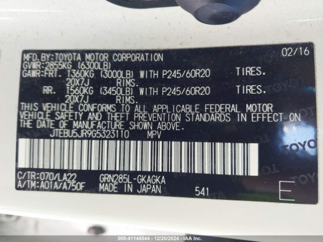 JTEBU5JR9G5323110 Toyota 4runner Limited
