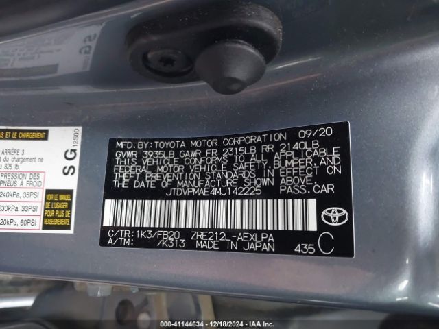 JTDVPMAE4MJ142225 Toyota COROLLA LE