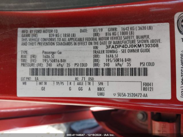 3FADP4DJ0KM130308 Ford Fiesta St Line