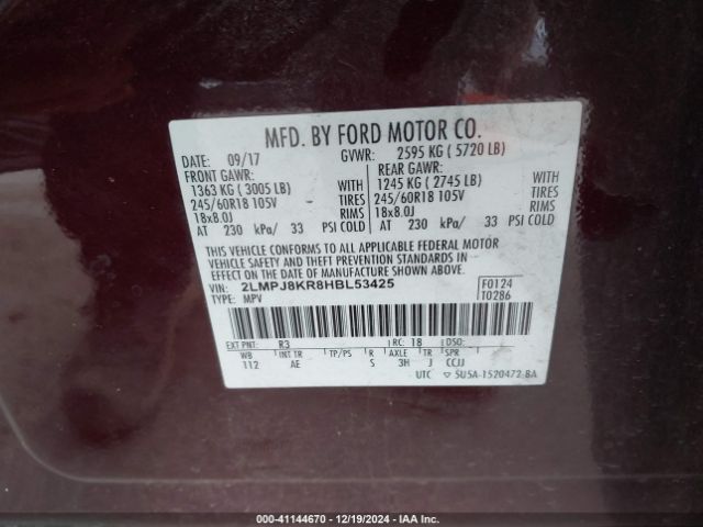 2LMPJ8KR8HBL53425 Lincoln Mkx Select