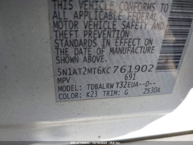 5N1AT2MT6KC761902 Nissan Rogue Sl