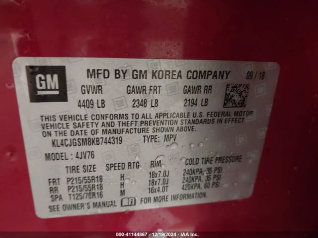 KL4CJGSM8KB744319 Buick Encore Awd Essence
