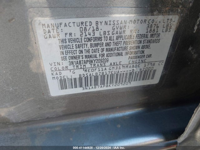 Nissan SENTRA S 2019 3N1AB7AP8KY209209 Image 9