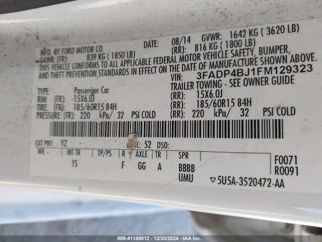 Ford FIESTA SE 2015 3FADP4BJ1FM129323 Image 9