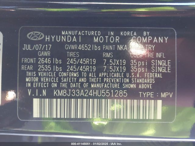 KM8J33A24HU551285 Hyundai Tucson Sport
