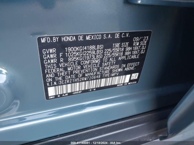 3CZRZ1H52RM720648 Honda Hr-v 2wd Sport/2wd Sport W/o Bsi