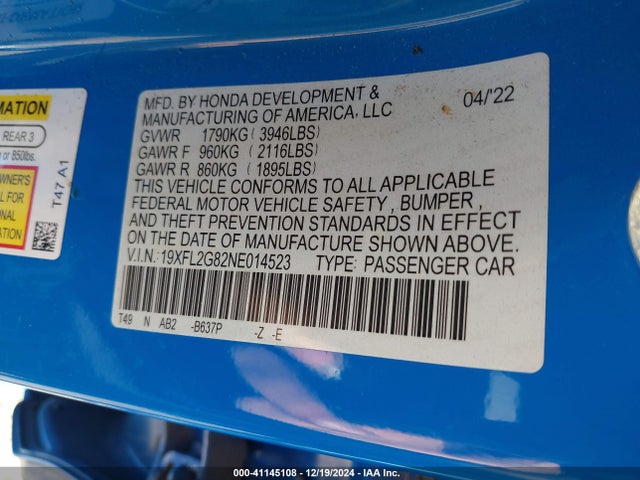 19XFL2G82NE014523 Honda Civic Sport