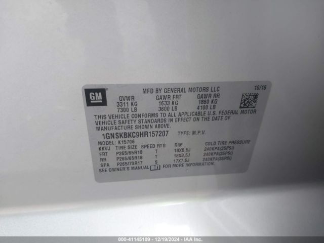 1GNSKBKC9HR157207 Chevrolet Tahoe Lt