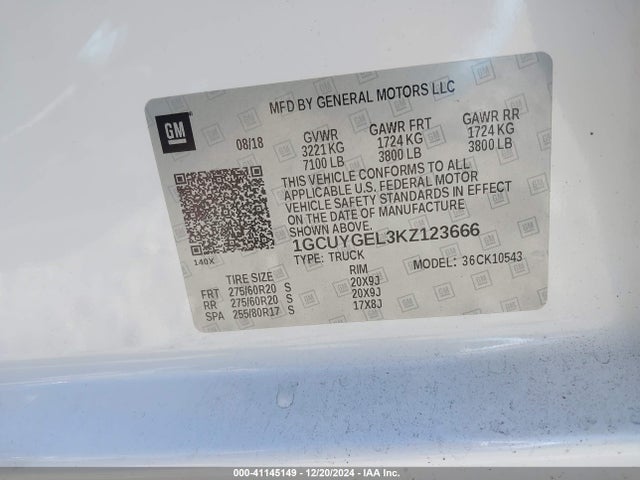 1GCUYGEL3KZ123666 Chevrolet Silverado 1500 Ltz