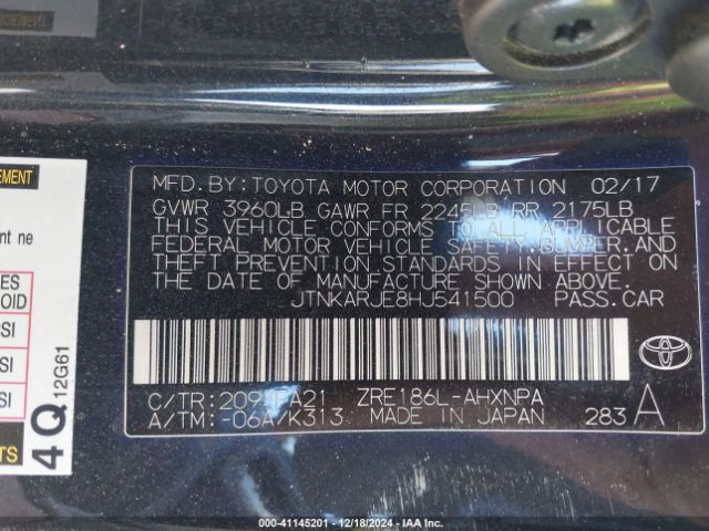 JTNKARJE8HJ541500 Toyota COROLLA IM