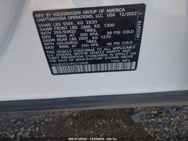 1V2JE2CA1PC212645 Volkswagen Atlas Cross Sport 3.6l V6 Se W/technology