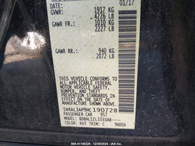 Nissan Altima 2.5 Sv 2017 1N4AL3AP9HC190728 Image 9