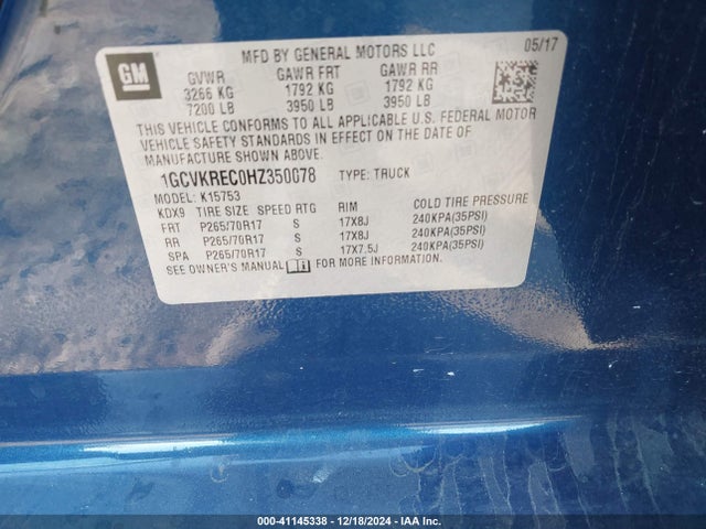 1GCVKREC0HZ350078 Chevrolet Silverado 1500 1lt