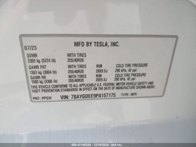 7SAYGDEE9PA157175 Tesla Model Y Awd/long Range Dual Motor All-wheel Drive
