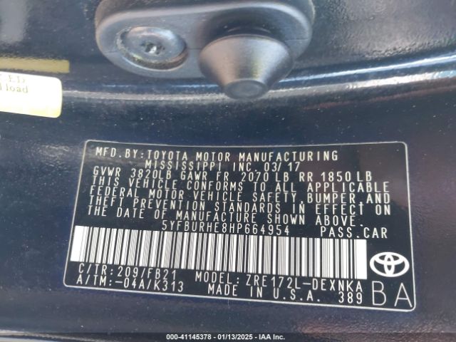 5YFBURHE8HP664954 Toyota 2zr-fe