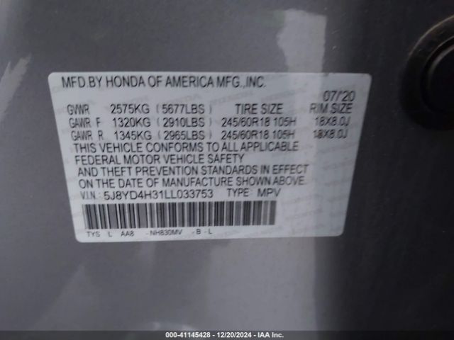 5J8YD4H31LL033753 Acura Mdx Standard