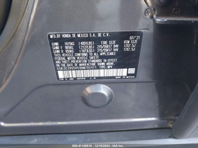3CZRU5H59NM702471 Honda Hr-v 2wd Ex