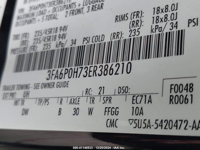 3FA6P0H73ER386210 Ford FUSION SE