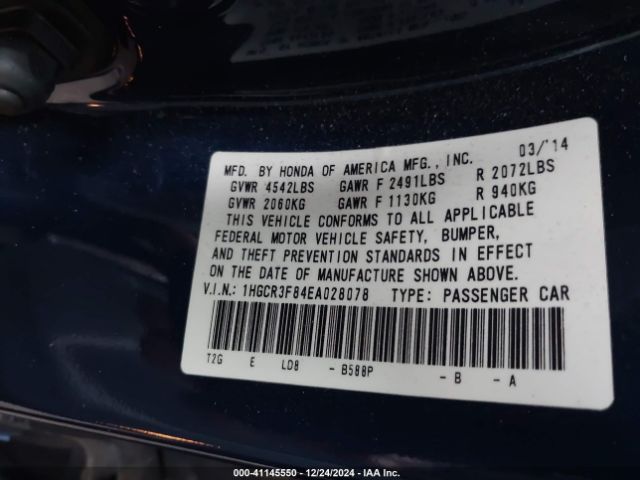1HGCR3F84EA028078 Honda Accord Ex-l V-6