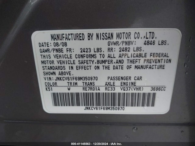 Продажа на аукционе авто 2009 Infiniti G37x, vin: JNKCV61F69M350970, номер лота: 41145563