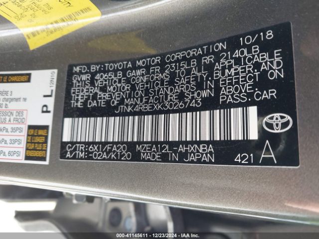 JTNK4RBEXK3026743 Toyota COROLLA SE