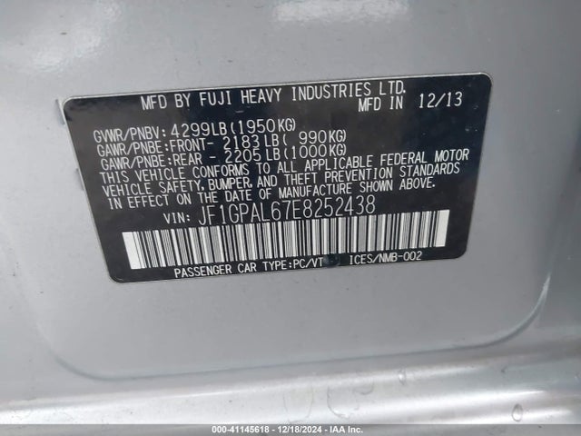 JF1GPAL67E8252438 Subaru Impreza 2.0i Sport Premium
