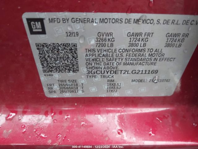 3GCUYDET2LG211169 Chevrolet Silverado 1500 4wd  Standard Bed Lt