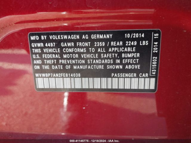 WVWBP7AN2FE814038 Volkswagen Cc 2.0t Sport