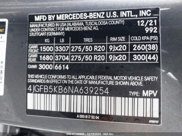 4JGFB5KB6NA639254 Mercedes-Benz Gle 450 4matic