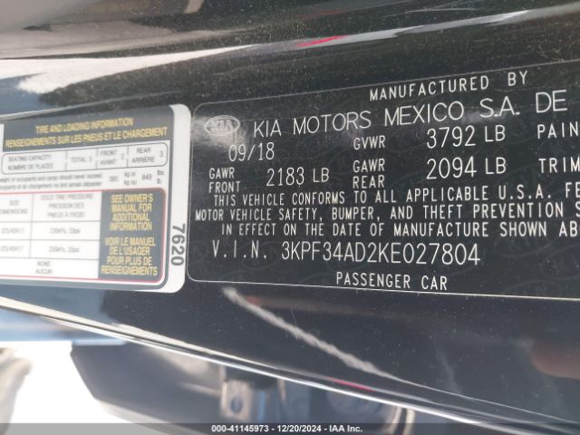 3KPF34AD2KE027804 KIA FORTE S