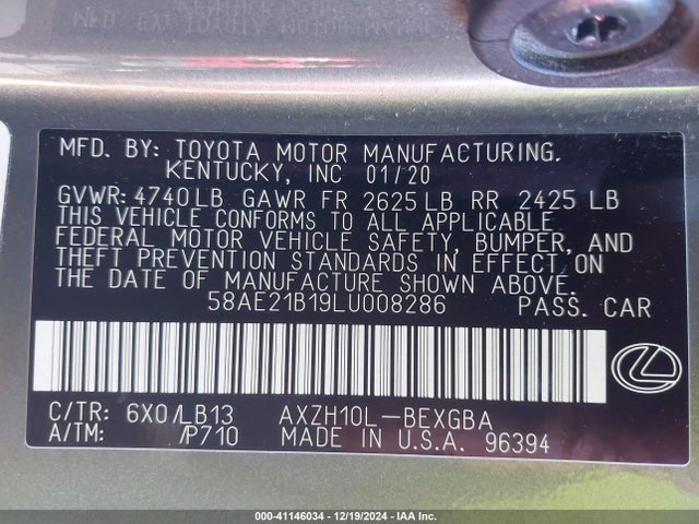 58AE21B19LU008286 Lexus Es 300h Luxury
