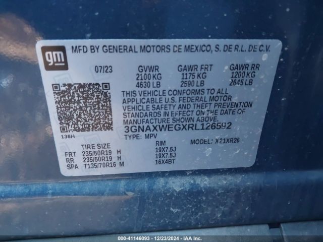 3GNAXWEGXRL126592 Chevrolet Equinox Awd Rs