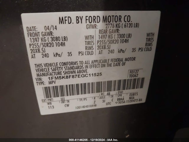 Ford Explorer Limited 2014 1FM5K8F87EGC11525 Image 9
