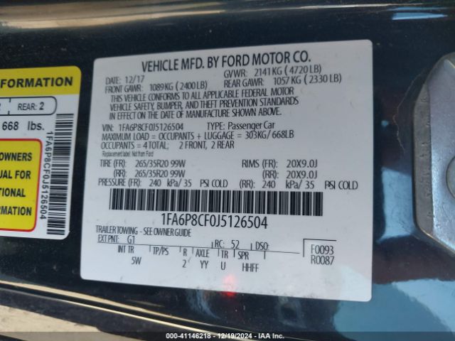 1FA6P8CF0J5126504 Ford Mustang Gt Premium