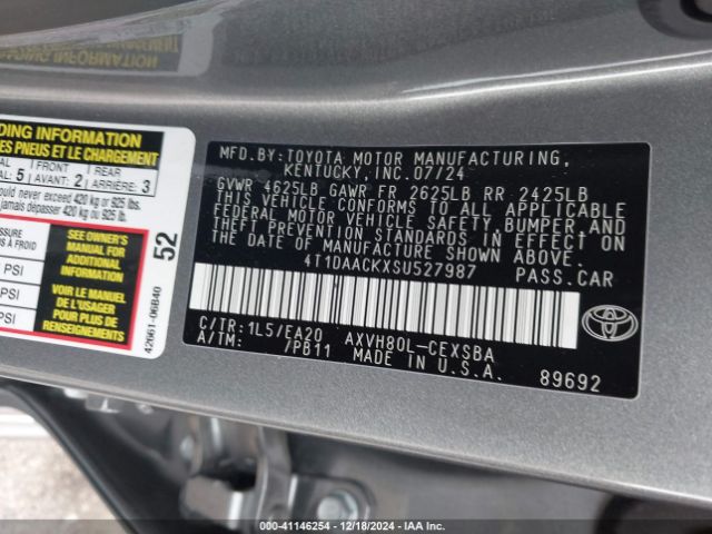 4T1DAACKXSU527987 Toyota CAMRY SE