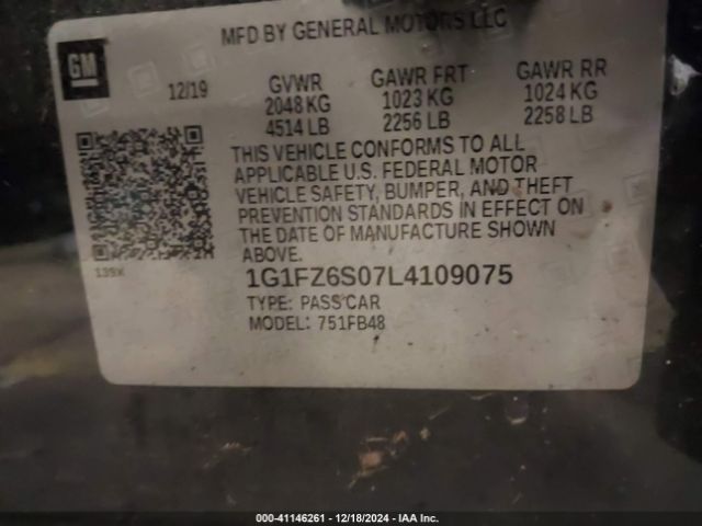 1G1FZ6S07L4109075 Chevrolet Bolt Ev Fwd Premier