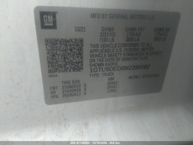 1GTU9DED0MZ280062 GMC Sierra 1500 4wd  Short Box Slt