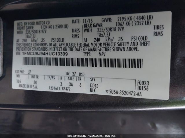 1FMCU9J94HUC13309 Ford Escape Titanium