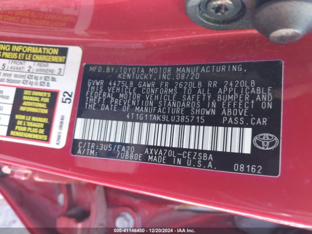 4T1G11AK9LU385715 Toyota CAMRY SE