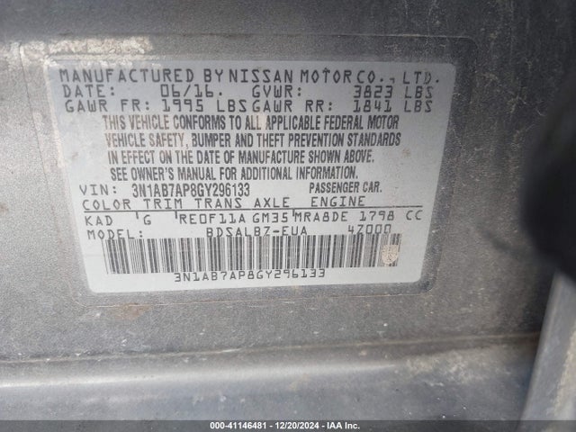 Nissan SENTRA S 2016 3N1AB7AP8GY296133 Image 9